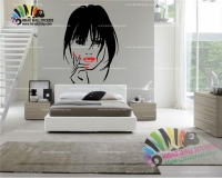 استیکر و برچسب دیواری دخترانه آرایشگاه زنانه صورت دختر Girl Face Wallstickers کد h1104