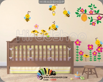 استیکر و برچسب دیواری اتاق کودک گل زنبور های عسل کد h3000