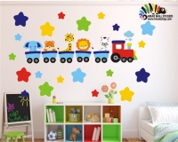 استیکر و برچسب دیواری قطار حیوانات animals train wall stickersکد h474