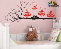 استیکر اتاق کودک جوجه جغدها روی شاخهowl wallstickers کد h091