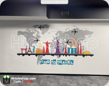 استیکر آژانس هواپیمایی نقش جهان و سازه های معروف دنیا whorld map wallsticker کد h3168