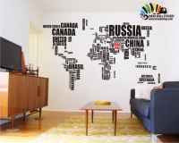 استیکر دیواری آژانس هواپیمایی نقشه جهان طرح نوشته World Map Wallstickers کد h176