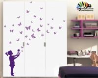 استیکر و برچسب دیواری دختر و قوطی پروانه کد h243
