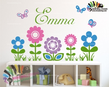 استیکر و برچسب دیواری گل و اسم دلخواه Flowers & name Wallstickers کد h1591