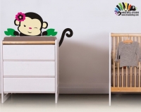 استیکر و برچسب دیواری اتاق کودک میمون بالا تختی ( دخترانه ) کد h099