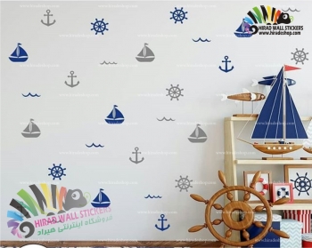 استیکر دیواری اتاق کودک قایق و سکان و لنگر Boat & Rudder & Anchor Wallstickers کد h724