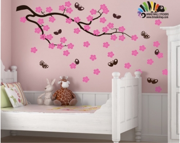 استیکر و برچسب دیواری شاخه و شکوفه و پروانه کد h122