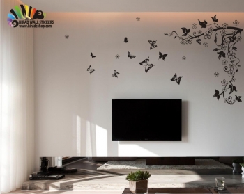 استیکر شاخه گل و پروانه دو طرفهflower and butterfly wallstickers کد h031