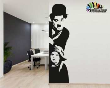 استیکر دیواری شخصیت ها و هنرمندان چهره بازیگر محبوب سینما هالیوود چارلی چاپلین Popular Hollywood Cinema Actor Charlie Chaplin Wallstickers کد h026