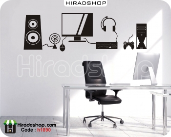 استیکر و برچسب دیواری اداری تکنولوژِی مانیتور کیبورد موس هدفون و کیسMonitor technology, keyboard, mouse, headphones and case wallstickers  کد h1890
