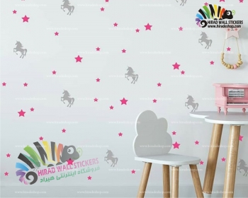 استیکر و برچسب دیواری اتاق کودک پک یونیکورن و ستاره Unicorn and Star Wallstickers کد h1114