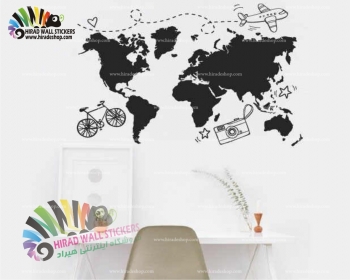 استیکر و برچسب دیواری آژانس هواپیمایی نقشه جهان World Map Wallstickers کد h1411