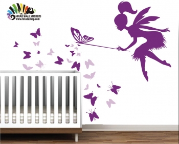 استیکر و برچسب دیواری اتاق کودک فرشته عصا پروانه کد h056
