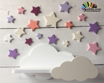 شلف دیواری طرح ابر و ستاره cloud and star shelf کدhacs002