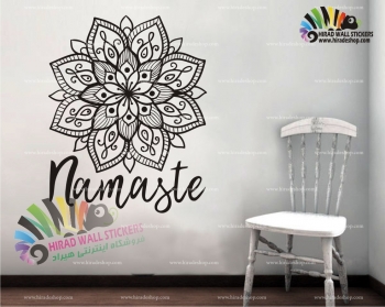 استیکر دیواری ورزشی یوگا ماندالا همراه نوشته سلام و خوش آمد گویی Mandala Namaste Yoga Wallstickers کد h1054