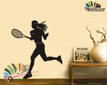 استیکر و برچسب دیواری ورزشی دختر و راکت تنیس ، tennis racket and girl کد h1381