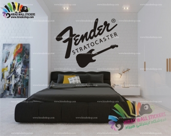 استیکر و برچسب دیواری موزیک و موسیقی گیتار الکتریک فندر استرتوکستر Fender Stratocaster Electric Guitar Wallstickers کد h1477