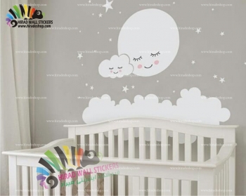 استیکر و برچسب دیواری ماه و ابر و ستاره، moon and stars wall stickers  کد h809