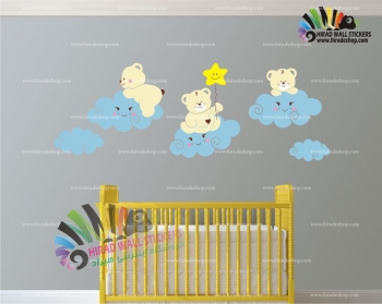 استیکر و برچسب دیواری اتاق کودک خرس کوچولوهای روی ابر کد h575