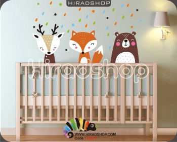 استیکر و برچسب دیواری اتاق کودک حیوانات خرس روباه گوزن bear,deer,fox wallstickersکد h2371