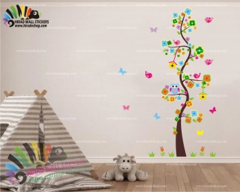 استیکر اتاق کودک درخت و شکوفه و جغد کد h933