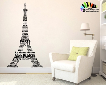 استیکر دیواری آژانس هواپیمایی و ساختمان و سازه های معروف فرانسه برج ایفل پاریس با طرح نوشته France Paris Eiffel Tower Wallstickers کد h044