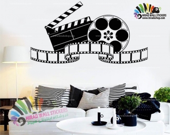 استیکر و برچسب دیواری سینمایی تخته نشان و حلقه فیلم و نگاتیو Clapperboard and Film Reel and Negative Wallstickers کد h1380