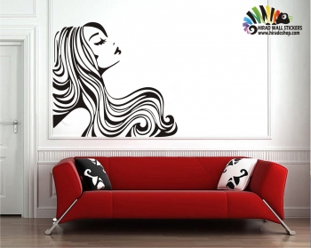 استیکر و برچسب دیواری دختر با موی مواج wavy hair girl  wall sticker کد h014