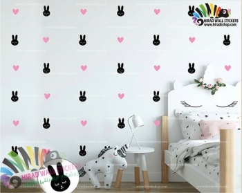 استیکر دیواری اتاق کودک پک تکرار شونده خرگوش و قلب Rabbit & Heart Wallstickers کد h1040