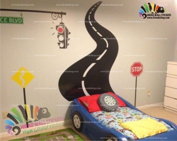 استیکر و برچسب دیواری اتاق کودک جاده،خیابان،چراغ راهنمایی و اسم دلخواه کد h1577