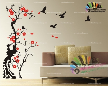 استیکر و برچسب دیواری درخت و شاخه و پرنده کد h571