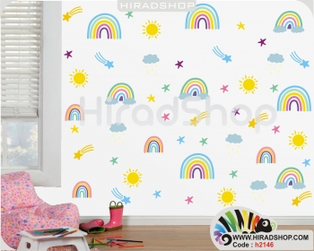 استیکر و برچسب دیواری اتاق کودک پک تکرار شونده رنگین کمان rainbow pack wallstickers کد h2146