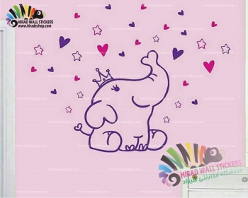 استیکر دیواری اتاق کودک فیل شاه و قلب و ستاره Elephant King & Heart & Stars Wallstickers کد h1047