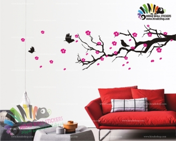 استیکر و برچسب دیواری شاخه و شکوفه و پرنده کد h827