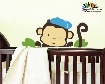 استیکر و برچسب دیواری اتاق کودک میمون بالا تختی ( پسر ) کد h135