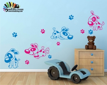 استیکر و برچسب دیواری اتاق کودک سگ های بازیگوش کد h307