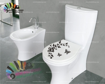 استیکر سرویس بهداشتی توالت فرنگی و سیفون شاخه گل و پروانه Flower and Butterfly Wallstickers کد h3193