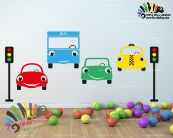 استیکر و برچسب دیواری اتاق کودک ماشین های رنگی Colored Cars Wallstickers کد h1588