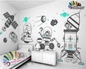 استیکر و برچسب دیواری اتاق کودک حیوانات فضانورد Astronaut Animals Wallstickers کد h1346