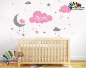 استیکر اتاق کودک ماه و ابر و ستاره و اسم دلخواه کد h656
