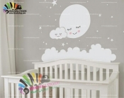 استیکر و برچسب دیواری ماه و ابر و ستاره، moon and stars wall stickers  کد h809