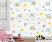 استیکر و برچسب دیواری اتاق کودک پک تکرار شونده رنگین کمان rainbow pack wallstickers کد h2146